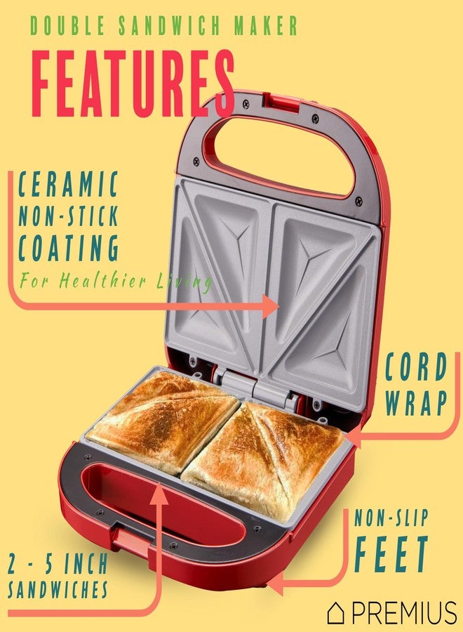 PREMIUS Ceramic NonStick Double Slice Sandwich Maker, Indicator Lights, Cool Touch Handle, Great for Grilled Cheese, French Toast, Tuna Melt, Egg & Cheese and Pancake Sandwich, Easy Clean (Red) - Image 2